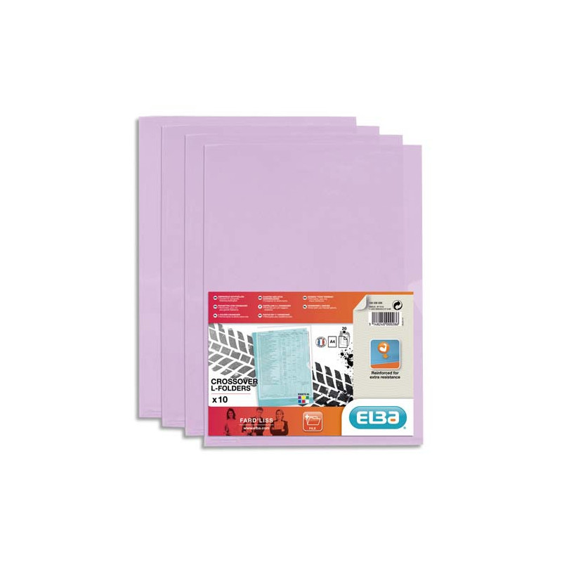 OXFORD Sachet de 10 pochettes-coin Fard'liss incolore en PVC lisse 20/100e. Format A4. Coloris mauve