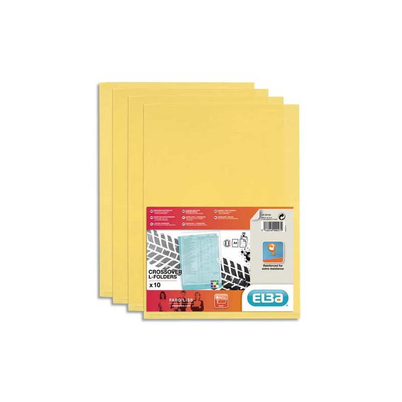 OXFORD Sachet de 10 pochettes-coin Fard'liss incolore en PVC lisse 20/100e. Format A4. Coloris Jaune