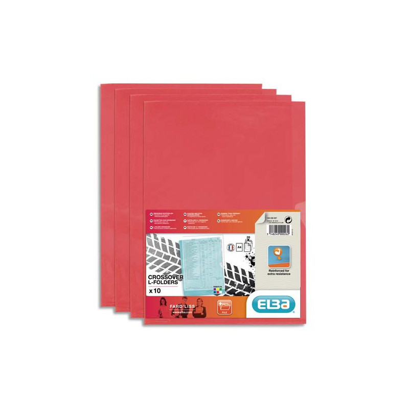 OXFORD Sachet de 10 pochettes-coin Fard'liss incolore en PVC lisse 20/100e. Format A4. Coloris rouge