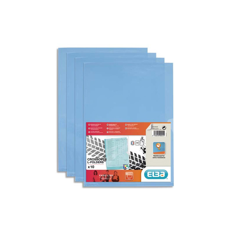 OXFORD Sachet de 10 pochettes-coin Fard'liss incolore en PVC lisse 20/100e. Format A4. Coloris Bleu
