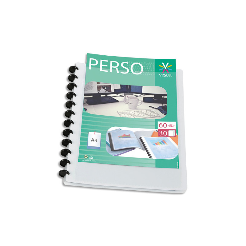 VIQUEL Protège-documents MAXI GEODE en pp opaque 5/10e. Couv personnalisable. 60 vues. Coloris Blanc