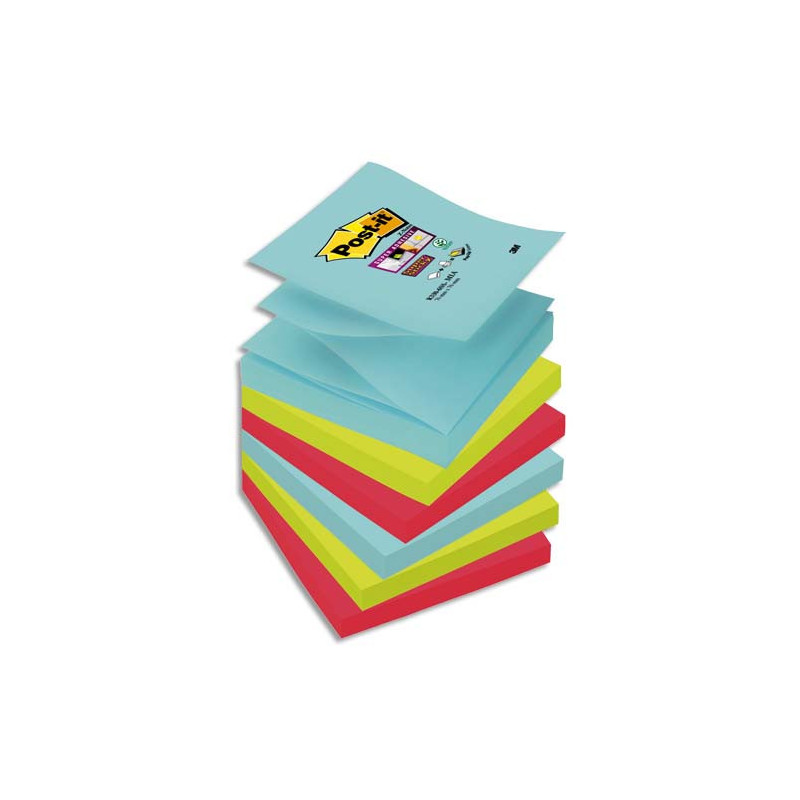 POST-IT Lot de 6 blocs Z-Notes Super Sticky POST-IT® couleurs COSMIC 90 feuilles 76 x 76 mm