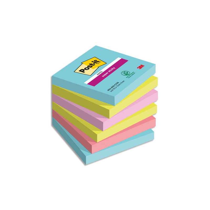POST-IT Lot de 6 blocs Notes Super Sticky POST-IT® couleurs COSMIC 90 feuilles 76 x 76 mm