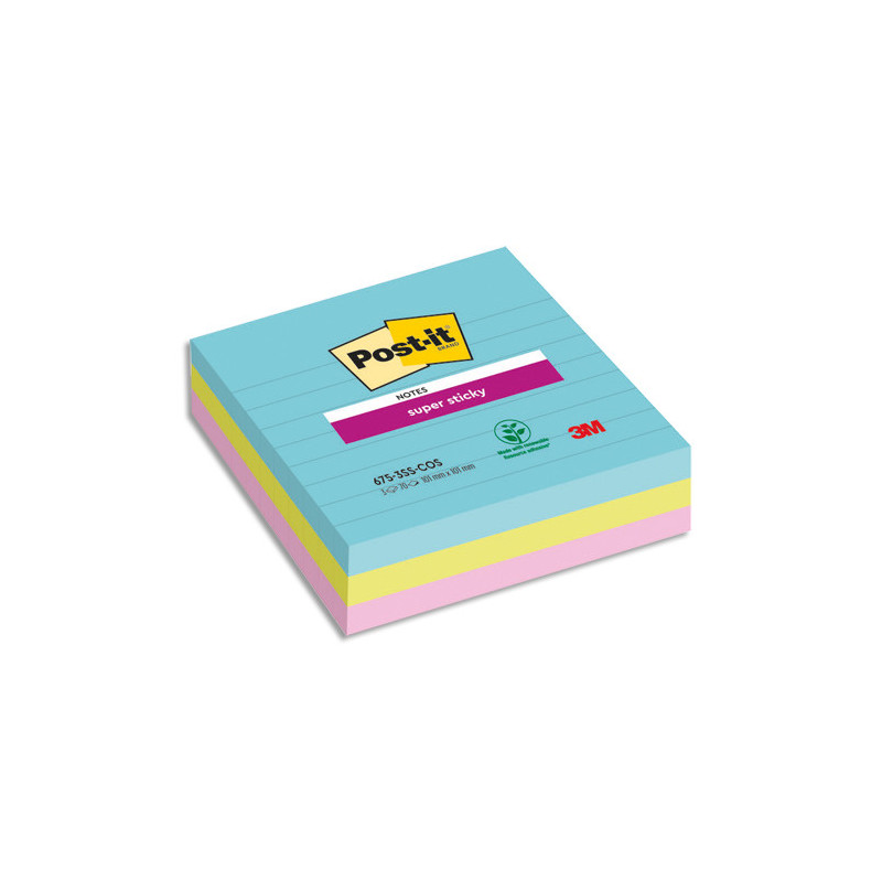 POST-IT Lots de 3 blocs Notes Super Sticky POST-IT® COSMIC 70 feuilles 101 x 101 mm