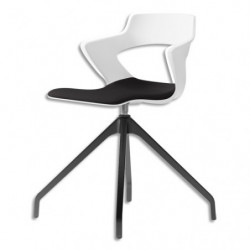 Chaise Pyra polyvalente coque en polypropylène blanc, assises en tissu noir, pied pyramide en métal noir