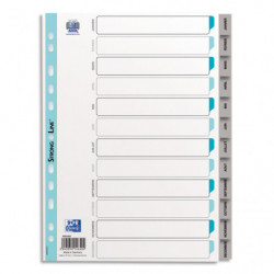 OXFORD Intercalaire mensuel 12 positions en polypropylène 12/100e. Format A4. Coloris gris