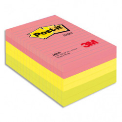 POST-IT Lot de 6 blocs repositionnables de 100 feuilles 102 x 152 mm néon assortis