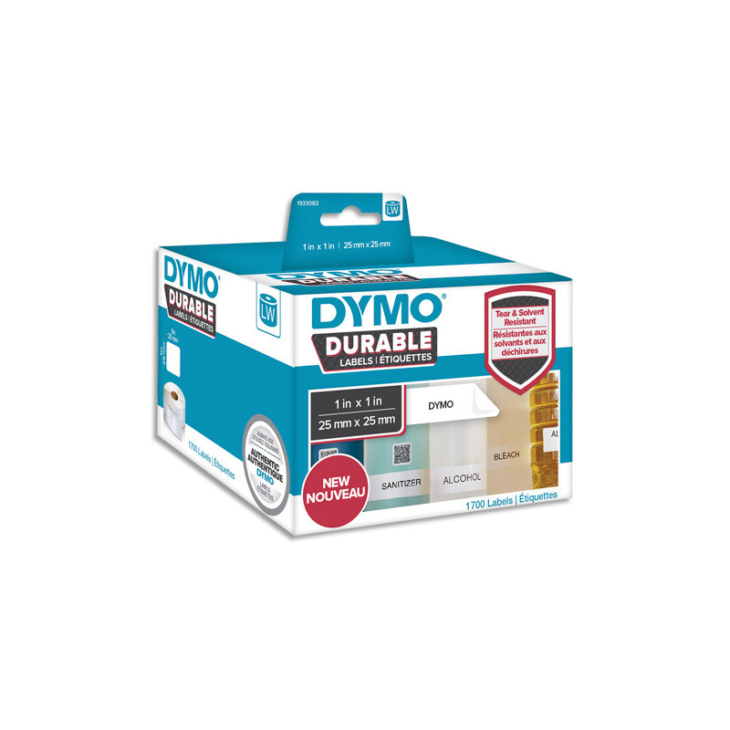 DYMO Pack de 2 rouleaux de 850 étiquettes LabelWriter Durable 25x25mm Noir/Blanc 2112286