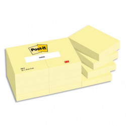 POST-IT Lot de 12 blocs repositionnables de 100 feuilles 38 x 51 mm Jaune 653E