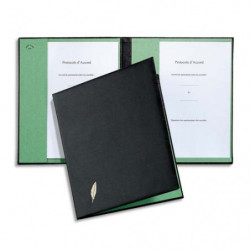 EMEY Parapheur double clip de maintien 1 compartiment couverture Noire ouatinée intérieur buvard Vert