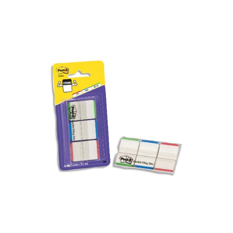 POST-IT Blister de 3 x 22 marque-pages rigides 25x44 mm, transparent liseret Orange/Rose/vert