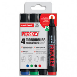 UNI-BALL 4 marqueurs permanents pointe ogive encre pigmentée à base d'eau 4 couleurs UNI PROCKEY PM122