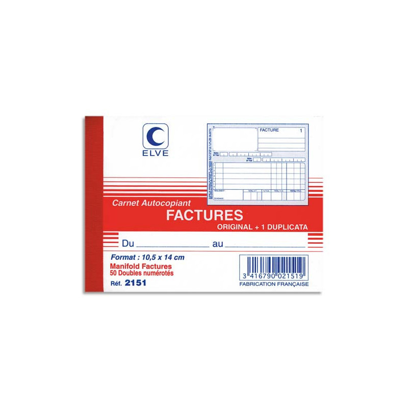 ELVE Manifold autocopiant facture format 10,5x14cm, 50 feuillets dupli