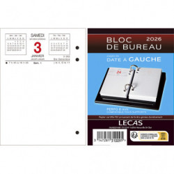 LECAS Bloc éphéméride date à gauche, Janvier à Décembre 2025,1 jour par page + note à droite, 8,5x11,5cm