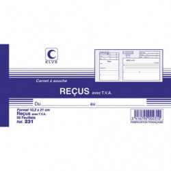 ELVE Carnet à souche ''reçu...