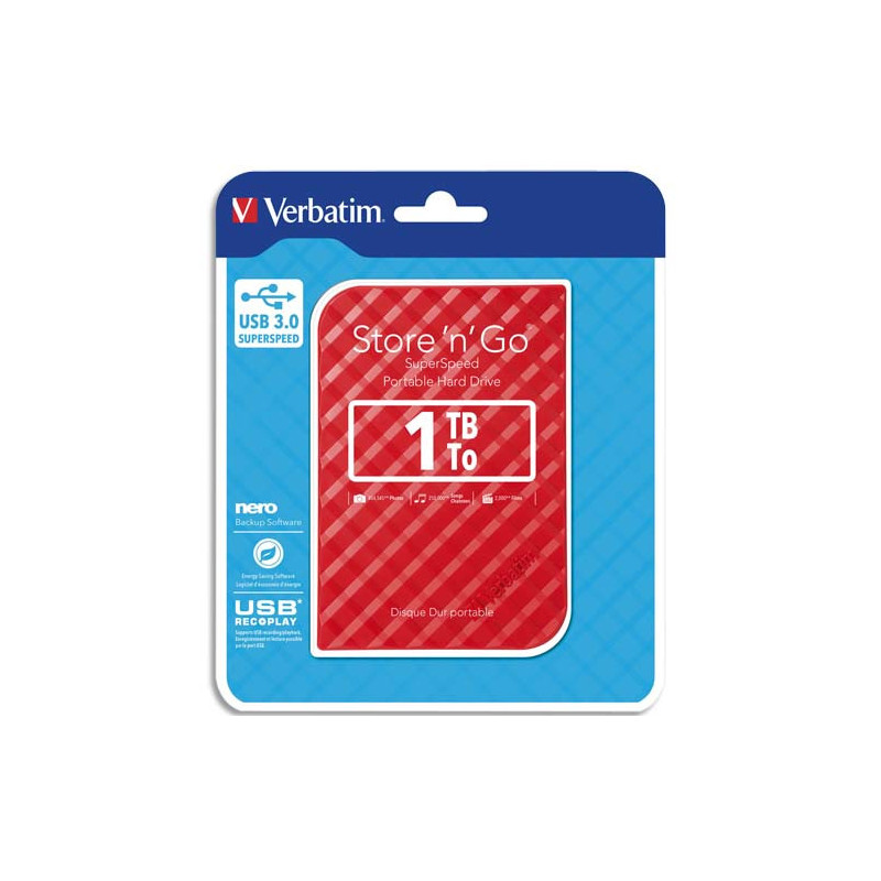 VERBATIM Disque dur 2,5'' USB 3.0 Store'N'Go Style 1To Rouge 53203