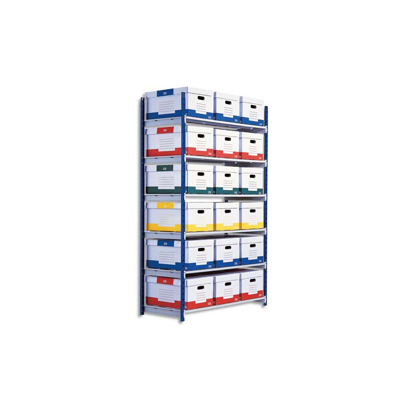 PAPERFLOW Rayonnage Rang'Eco tubulaire élément Suivant en acier, 6 tablettes - Dim. L125 x H200 x P54 cm