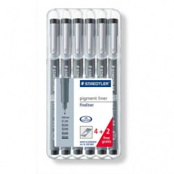 STAEDTLER Etui chevalet 6 feutres Noirs pointe calibrée 0,05/0,1/0,2/0,3/0,5/0,8 - 4+2 gratuits