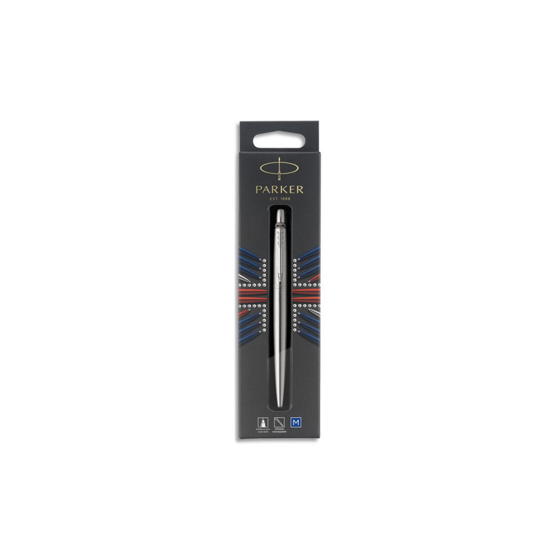 PARKER Pochette 1 stylo bille Bleu pointe moyenne Jotter. Corps Acier CT