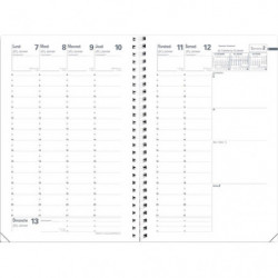 QUO VADIS Agenda Ministre spiralé d'Août à Août 2025, papier Blanc - format : 16 x 24 cm couverture Noire