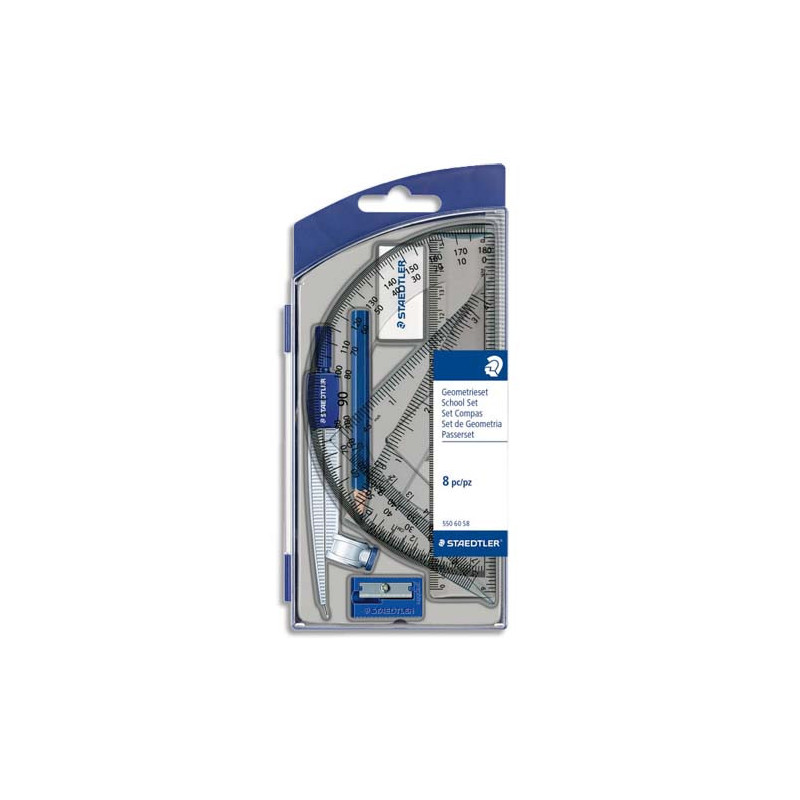 STAEDTLER Set scolaire 1 compas de précision avec attache-compas universelle intégrée + accessoires