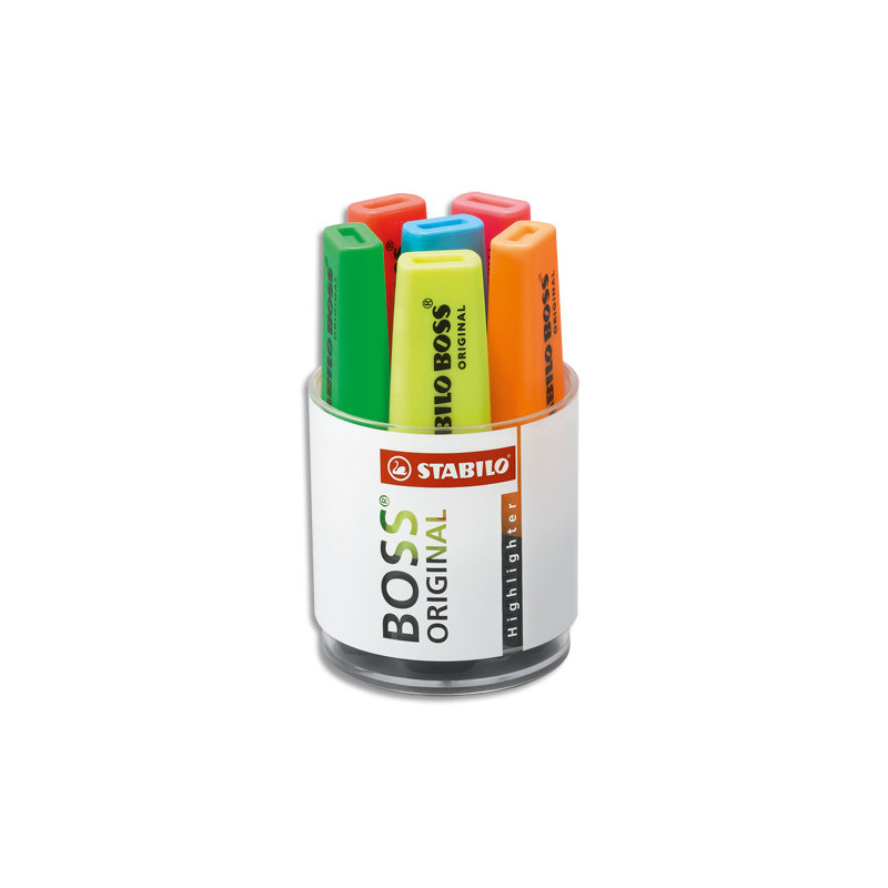 STABILO BOSS ORIGINAL surligneur pointe biseautée - Pot de 6 surligneurs fluo - Coloris assortis
