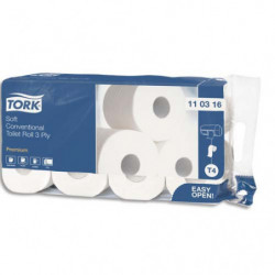 TORK Paquet de 8 rouleaux Papier toilette Traditionnel doux Premium 3 plis 250 feuilles