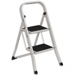 WONDAY Escabeau 2 marches acier époxy Blanc