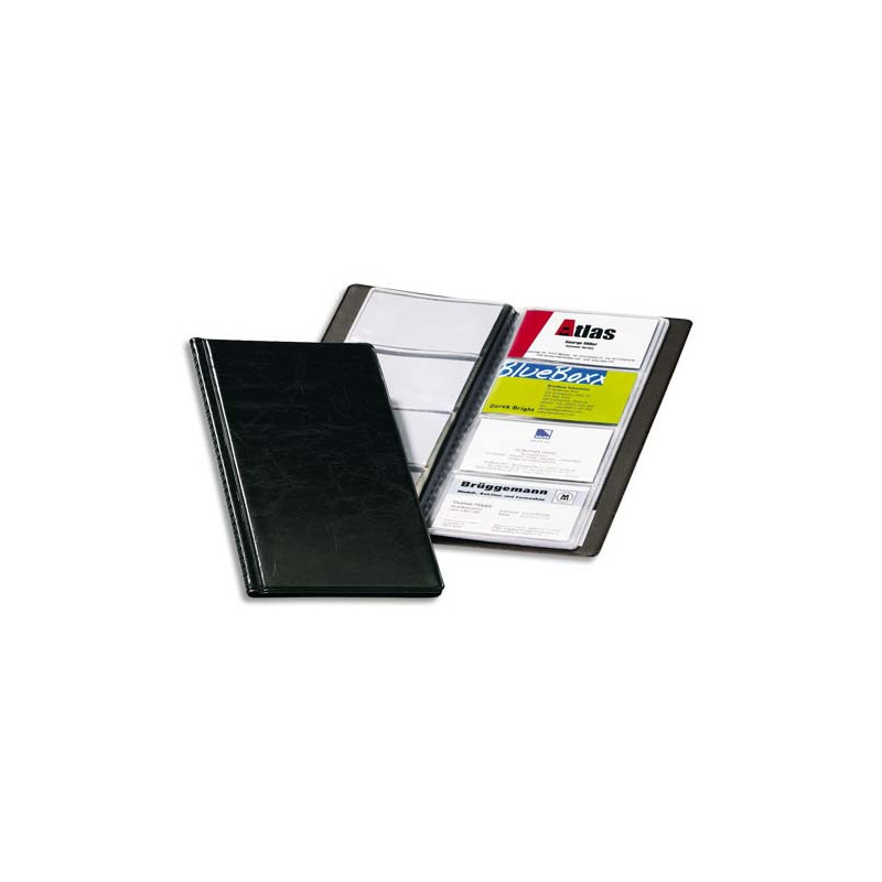 DURABLE Porte-cartes Visifix album pour 96 cartes de visite aspect grain de cuir Noir - L115 x H253 mm