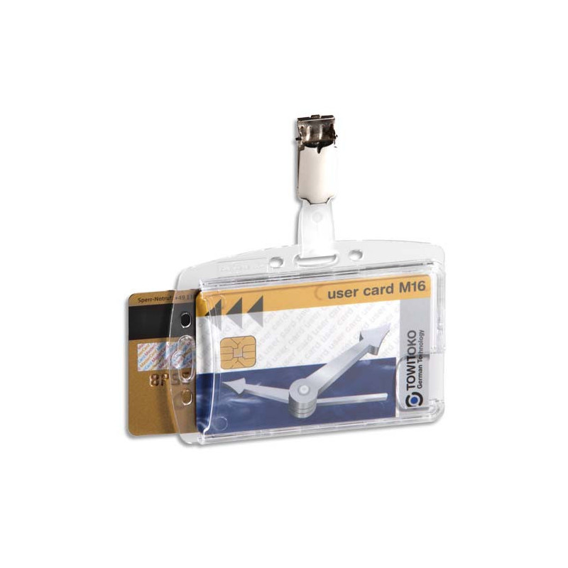 DURABLE Boîte 25 Porte-badges 2 cartes de sécurité format portrait ou paysage+clip+encoche - Transparent