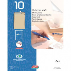 GPV Paquet de 10 pochettes kraft auto-adhésif 90g format 176x250 B5