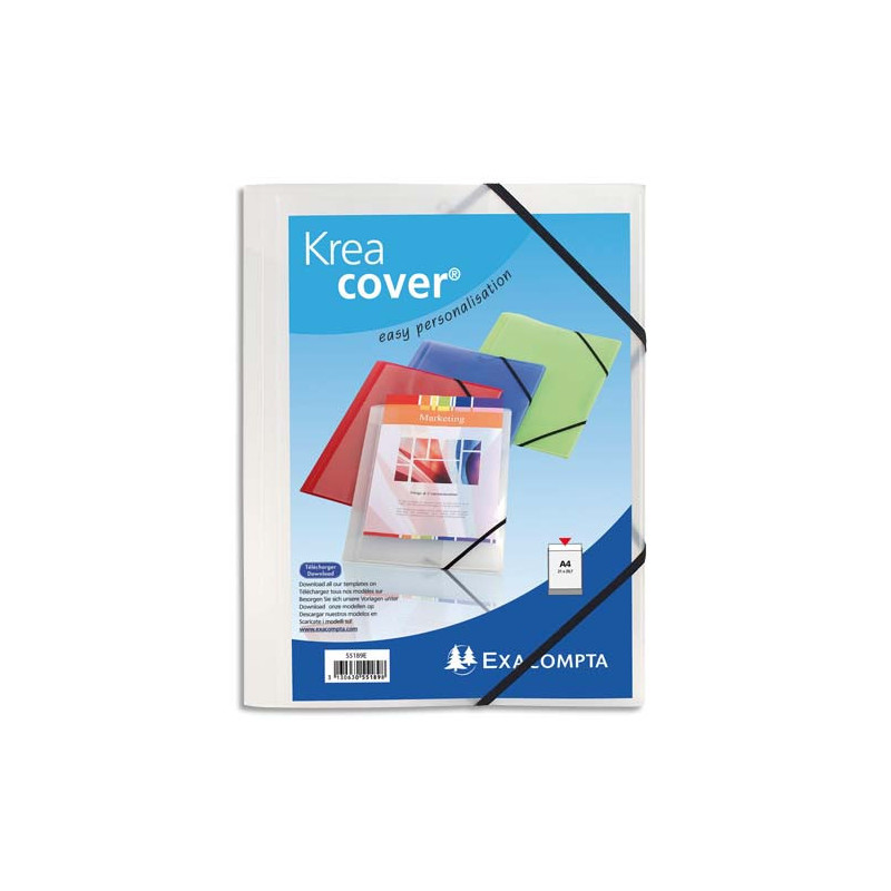 EXACOMPTA Chemise personnalisable 1 face à élastique polypro KREACOVER coloris Blanc transparent
