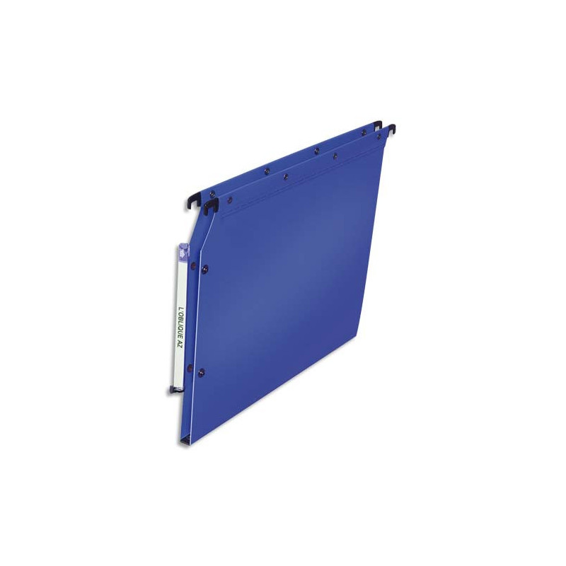 OBLIQUE AZ Paquet de 10 dossiers suspendus ARMOIRE en polypro opaque 5/10e. Fond 15, bouton-pression.Bleu