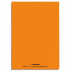 CONQUERANT C9 Cahier piqûre 17x22cm 96 pages 90g grands carreaux Seyès. Couverture polypropylène Orange
