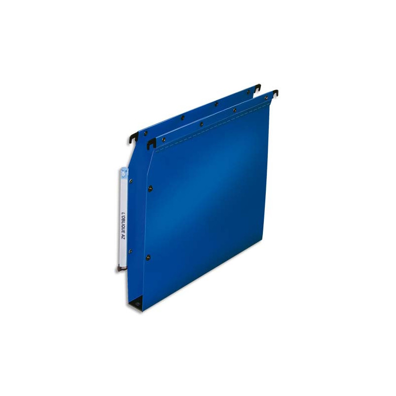 OBLIQUE AZ Paquet de 10 dossiers suspendus ARMOIRE en polypro opaque 5/10e. Fond 30, bouton-pression.Bleu