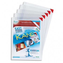 TARIFOLD Sachet de 5 poch. murales PVC A4, adhésives repositionnables, ouv. en coin et coin magnétique.