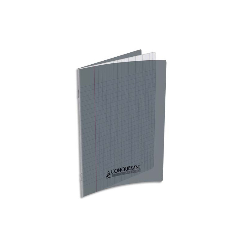 CONQUERANT C9 Cahier piqûre 17x22cm 48 pages 90g grands carreaux Seyès. Couverture polypropylène Gris