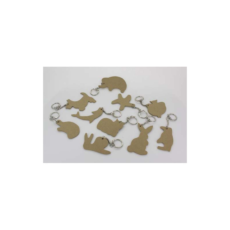O COLOR Lot de 10 porte-clés en bois médium thème animaux assortis