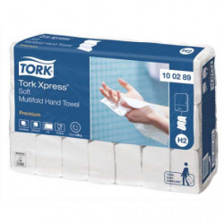 TORK Colis de 21 paquets d'Essuie-mains Premium XPress+ 2 plis en Z 150 formats : 21 x 25,5 cm Blanc