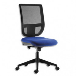 Siège Tertio dossier résille Noir et assise tissu Bleu, à mécanisme synchrone, sans accoudoirs