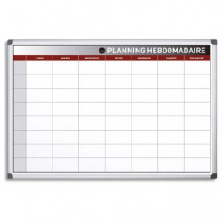 BI-OFFICE Planning Hebdomadaire perpétuel Blanc magnétique, effaçable à sec, cadre aluminium L90 x H60 cm
