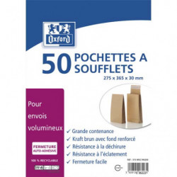 OXFORD Paquet de 50 pochettes kraft auto-adhésives 120g format 275x365 mm, soufflet 30 mm
