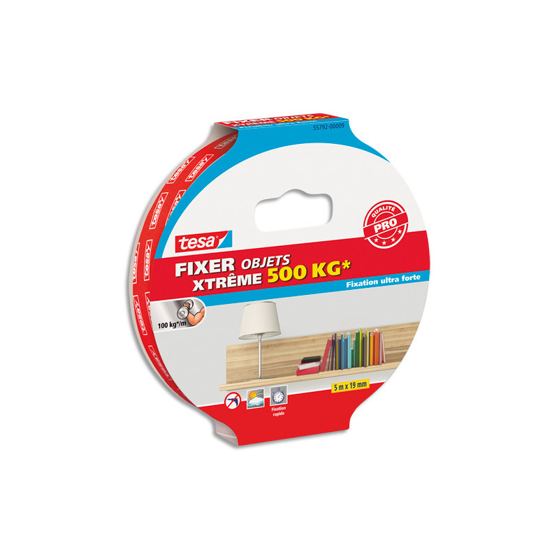 TESA Adhésif double face ultra fort format 5mx19mm pour fixer en intérieur et extérieur jusqu'à 500kg.