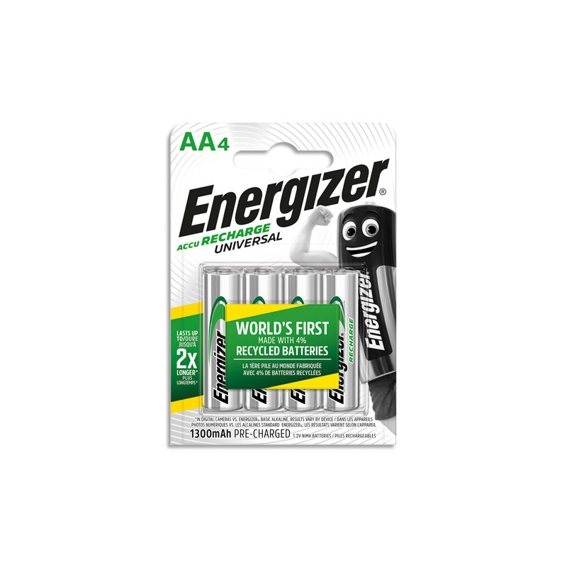 ENERGIZER Pile Universal Rechargeable AA LR6 1300 mAh, pack de 4 piles
