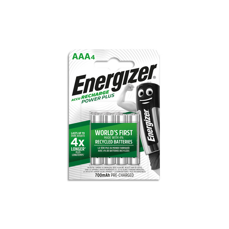 ENERGIZER Pile Power Plus Rechargeable AAA LR03 700 mAh, pack de 4 piles