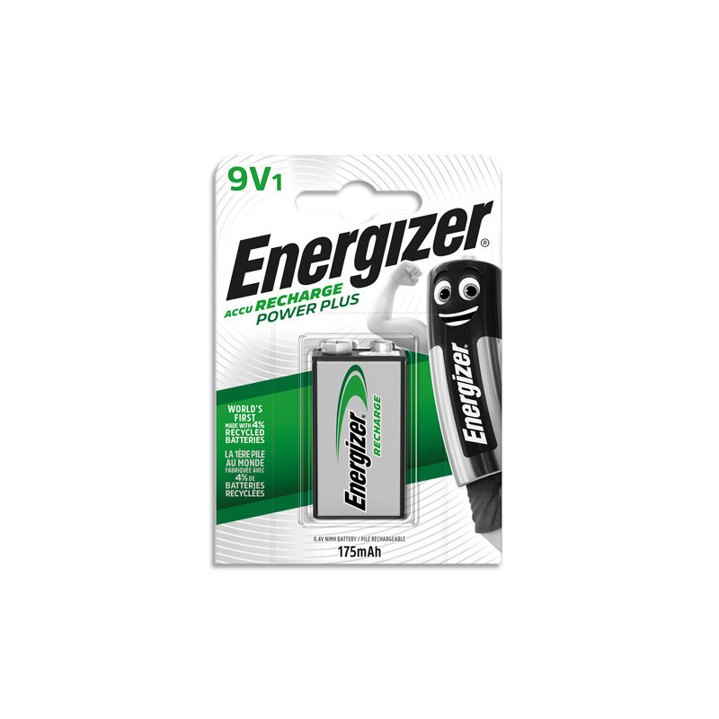ENERGIZER Pile Power Plus Rechargeable 9V 6LR61 175 mAh, pack de 1 pile