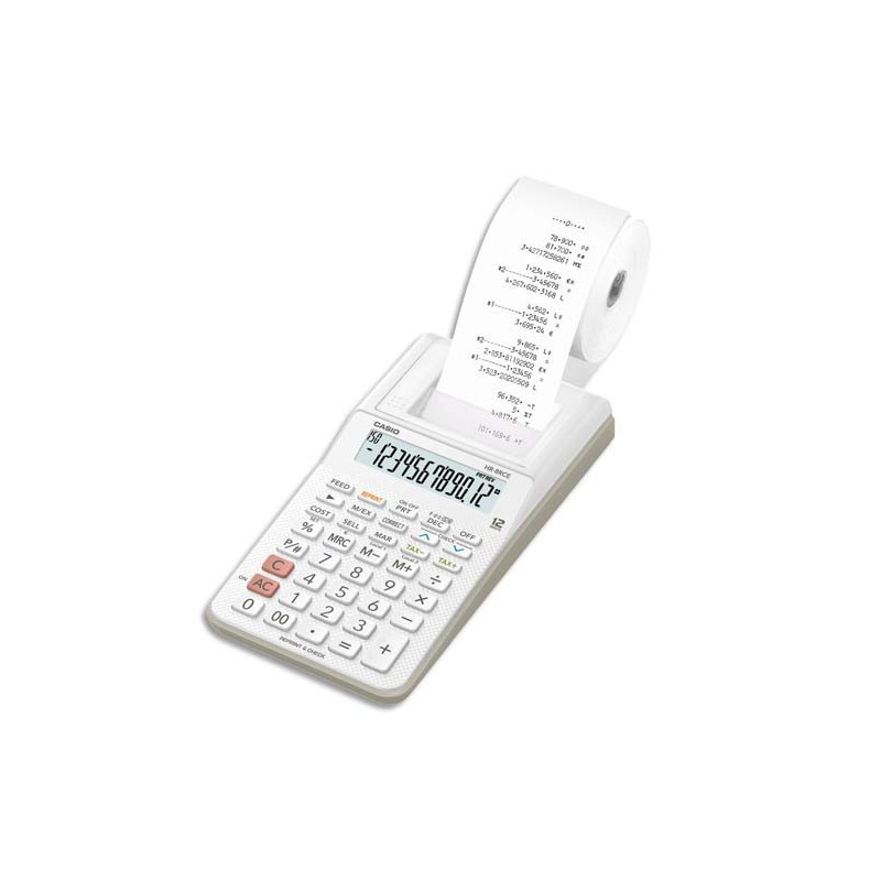 CASIO Calculatrice imprimante portable 12 chiffres HR-8 RCE Blanche