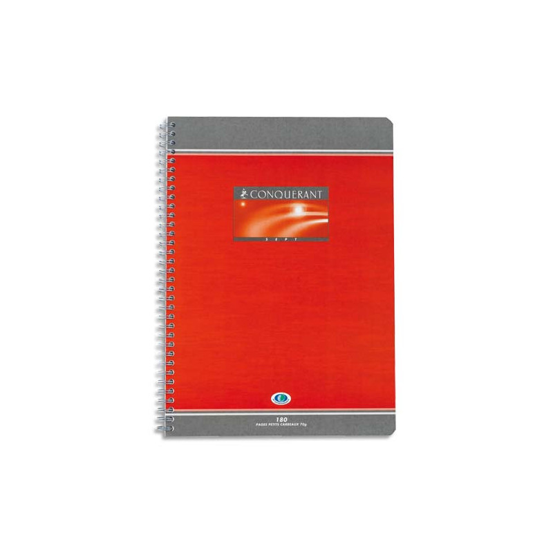 CONQUERANT C7 Cahier reliure spirale 17x22 cm 100 pages 70g grands carreaux Seyès NF