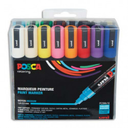 UNI POSCA Pochette 16 marqueurs peinture à eau, encre pigmentation assortie, pte moy PC5M/16A ASS22