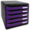 EXACOMPTA Module de classement 5 tiroirs. Coloris Noir/Violet glossy. Dim : L27,8 x H26,7 x P34,7 cm.